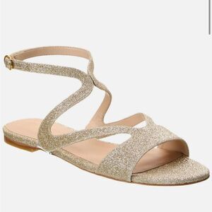 EUC Stuart Weitzman Miraposa gold glitter sandal flat 8 Spain